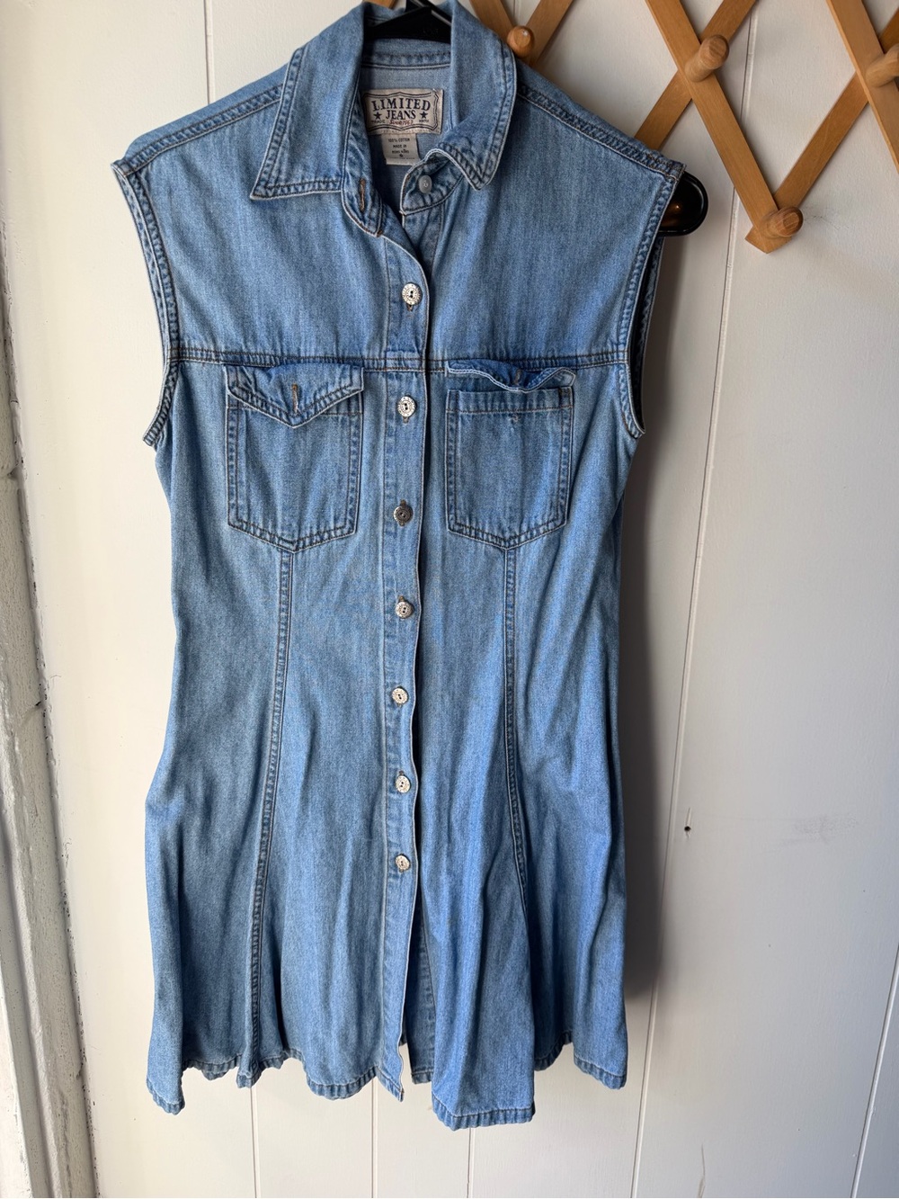 Vintage The Limited Light Wash Denim Sleeveless Shirt Dress